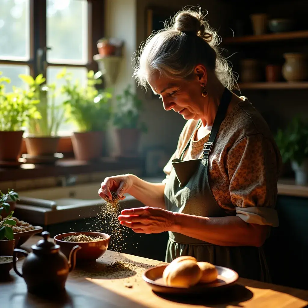 Egy egészséges reggeli, teával és szívbarát snackekkel az asztalon.